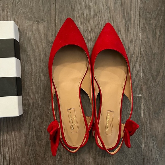 BNIB Aquazzura Red Suede Ballet Ballerina Slingback Flats - Picture 3 of 15